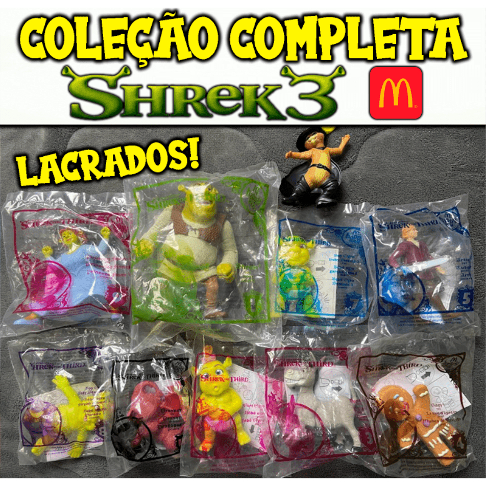 Coleção Completa Shrek 3 Bonecos Mc Donald's Mc Lanche Feliz Lacrados