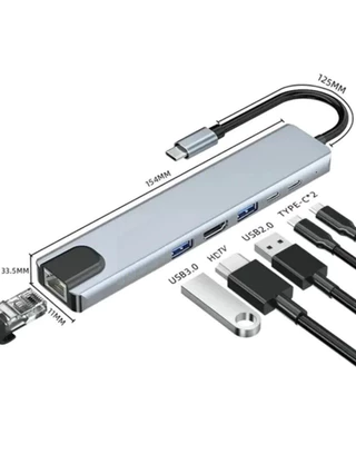 Hub USB C 8 em 1 com HDMI 4K RJ45 Adaptador Tipo C com USB 3.0 PD para Notebook MacBook Celular