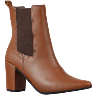 Bota Chelsea Feminina Bico Fino Cano Curto Salto Alto Grosso
