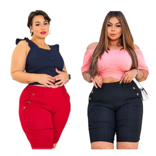 Bermuda Bengaline Plus Sizer Feminina Com Lycra