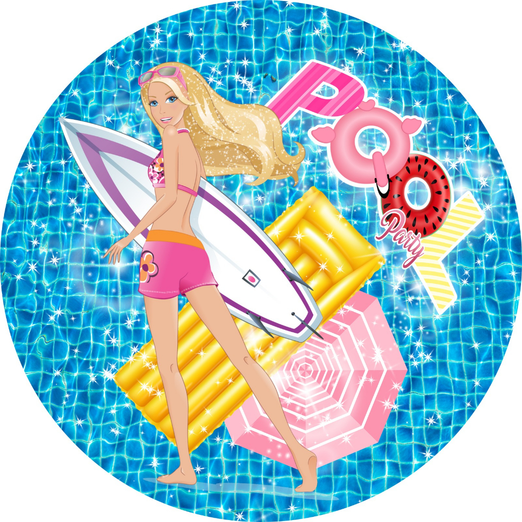 Painel Redondo Tecido Sublimado 1,5X1,5 Barbie Pool Party | Shopee Brasil