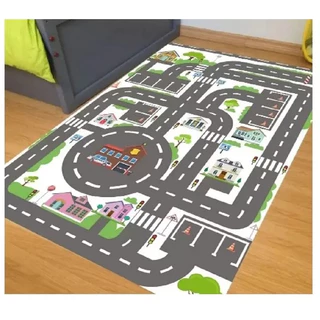 PROMOÇÃO - Tapete de Pista Ilustrado Carrinho Corrida - Branco - 70x100cm
