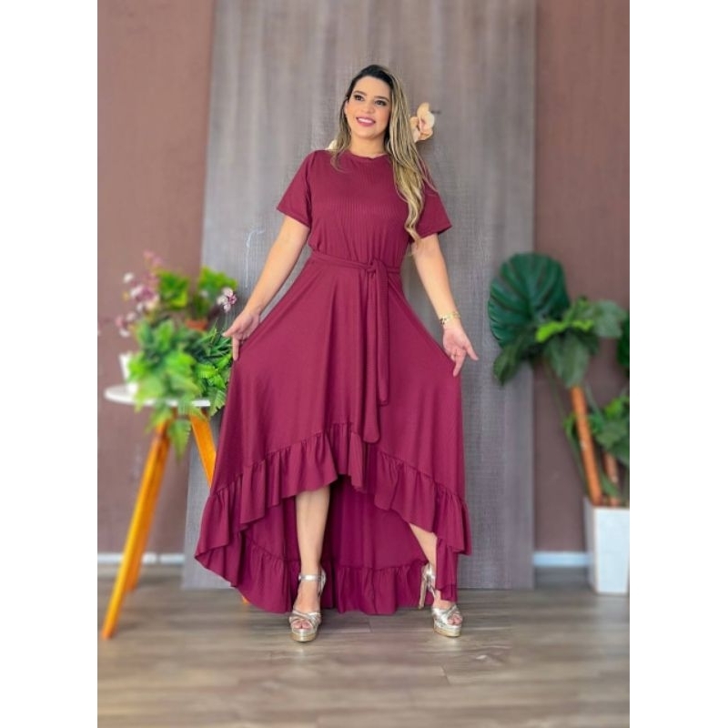 VESTIDO FEMININO EM MALHA CREPE MIDI AMARRA CINTURA CALDA SEREIA (CORES)(CS)