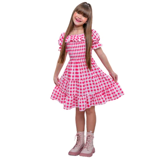 Vestido Infantil Moda Xadrez Country Caipira Menina Luxo Super Fresquinho Confortável Criança Luxo Modelo Diva Chique Quadrilha São João Festa Junina