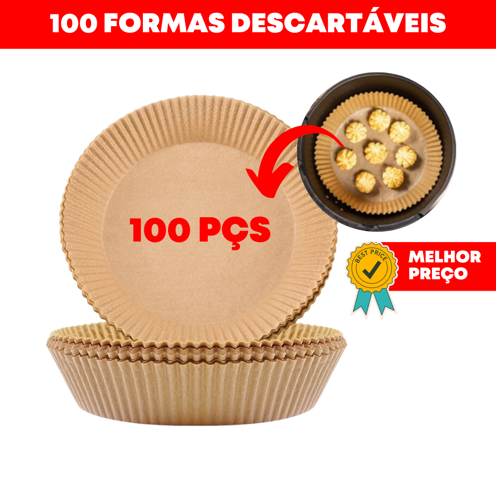 PACOTE 100 UNIDADES - Forma Air Fryer Descartável Antiaderente Redonda Forro De Papel Vegetal