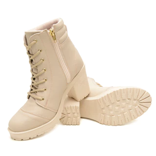 Bota Coturno Feminina Tratorada Salto Reforçado Cores | Bege, Preto Verniz, Branco e Preto Fosco