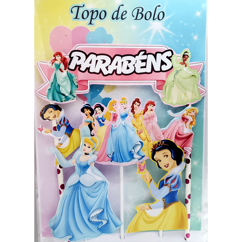 Topo de Bolo Princesas Disney Parabéns