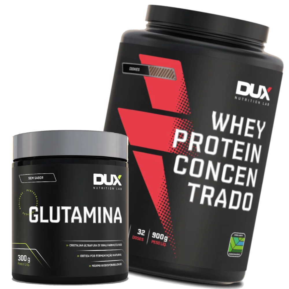 WHEY PROTEIN CONCENTRADO SABOR COOKIES 900G + GLUTAMINA 300G – DUX NUTRITION