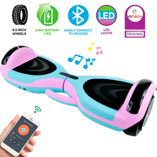 Hoverboard Overboard Skate Elétrico Rosa e Azul 6,5' Polegadas com Luz LED Bluetooth MP3