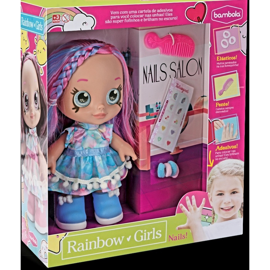 Boneca Rainbow Girls - Cabelo Colorido Verde Mint De Vinil