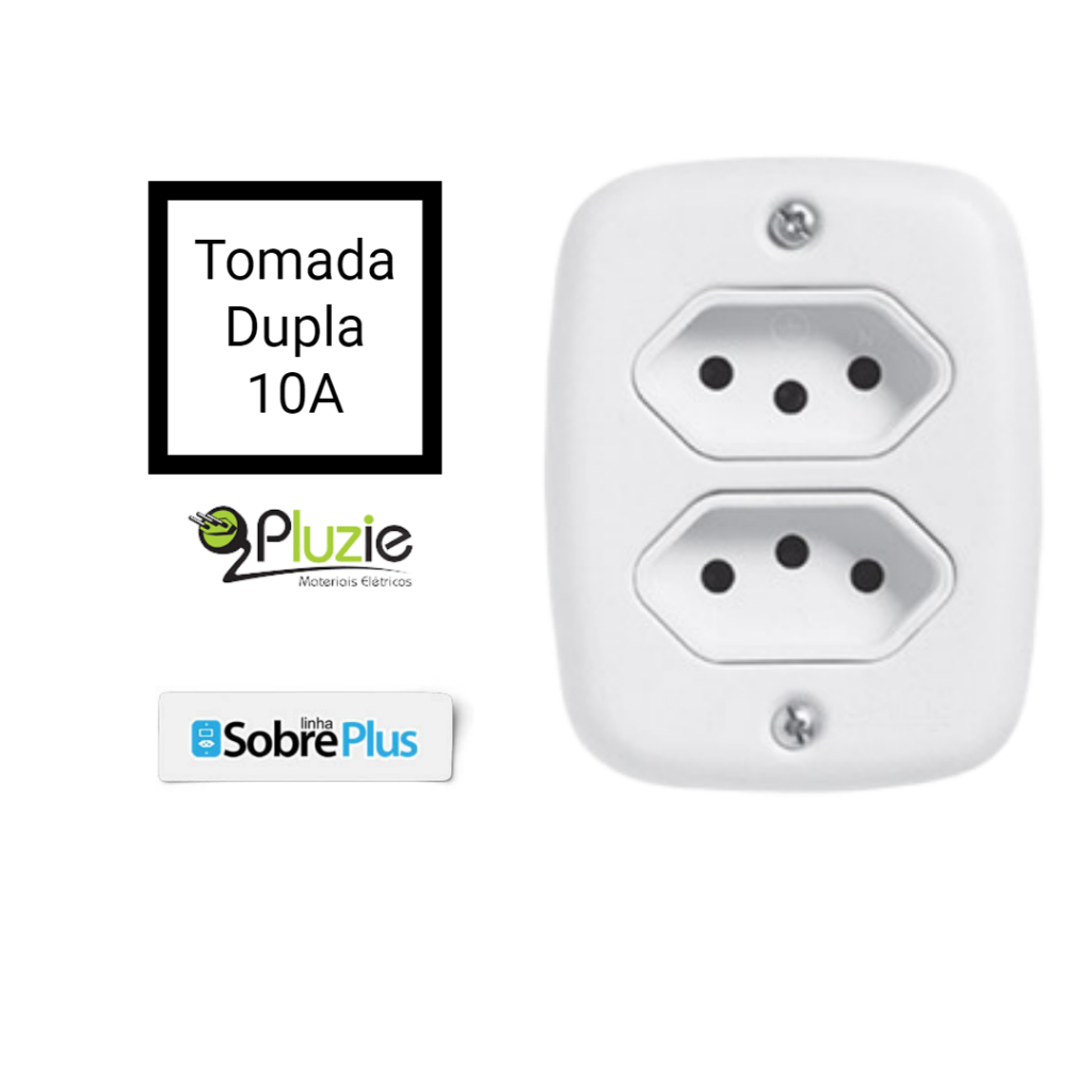 Kit 10 unidades Tomadas Dupla (2) 10A 250V 2P+T Pluzie Sobreplus