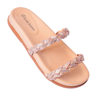 Sandália Birken Feminina Tira Brilhante Pedraria Trançada Chinelo Papete