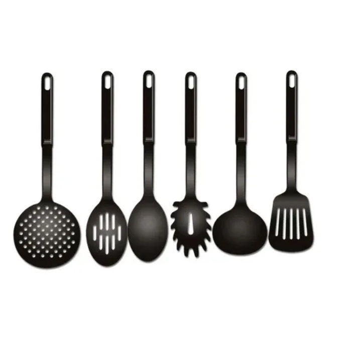 Kit Com 5 Ou 6 Unidades Talheres Jogo de Utensílios Preto plástico Para Cozinha