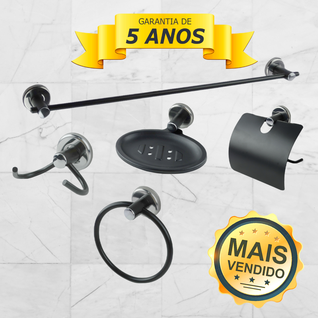Kit Acessórios Para Banheiro Lavabo Metal 5 Peças Cdg. 8380
