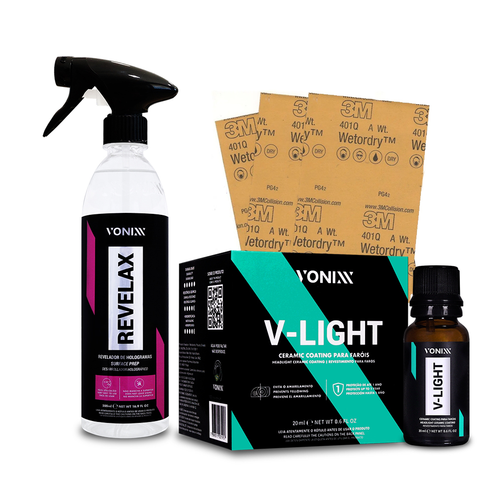 KIT POLIMENTO FAROL REVELAX LIXA VITRIFICADOR V-LIGHT VONIXX