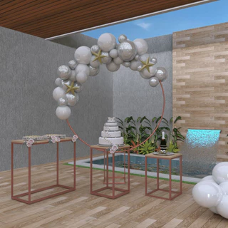 Mesa Cubo 3 Pecas + Arco 1.50 Mts - Cores Dourado, Rose Gold e Preto - Festa, Casamento, Aniversário e Eventos