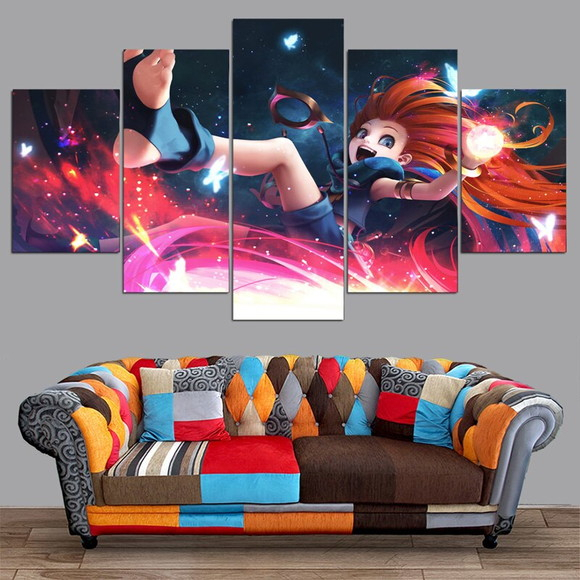 Quadros Decorativo Mosaico 5 peças Sala Quarto Mdf Alta Resolução Full HD League of Legends zoe