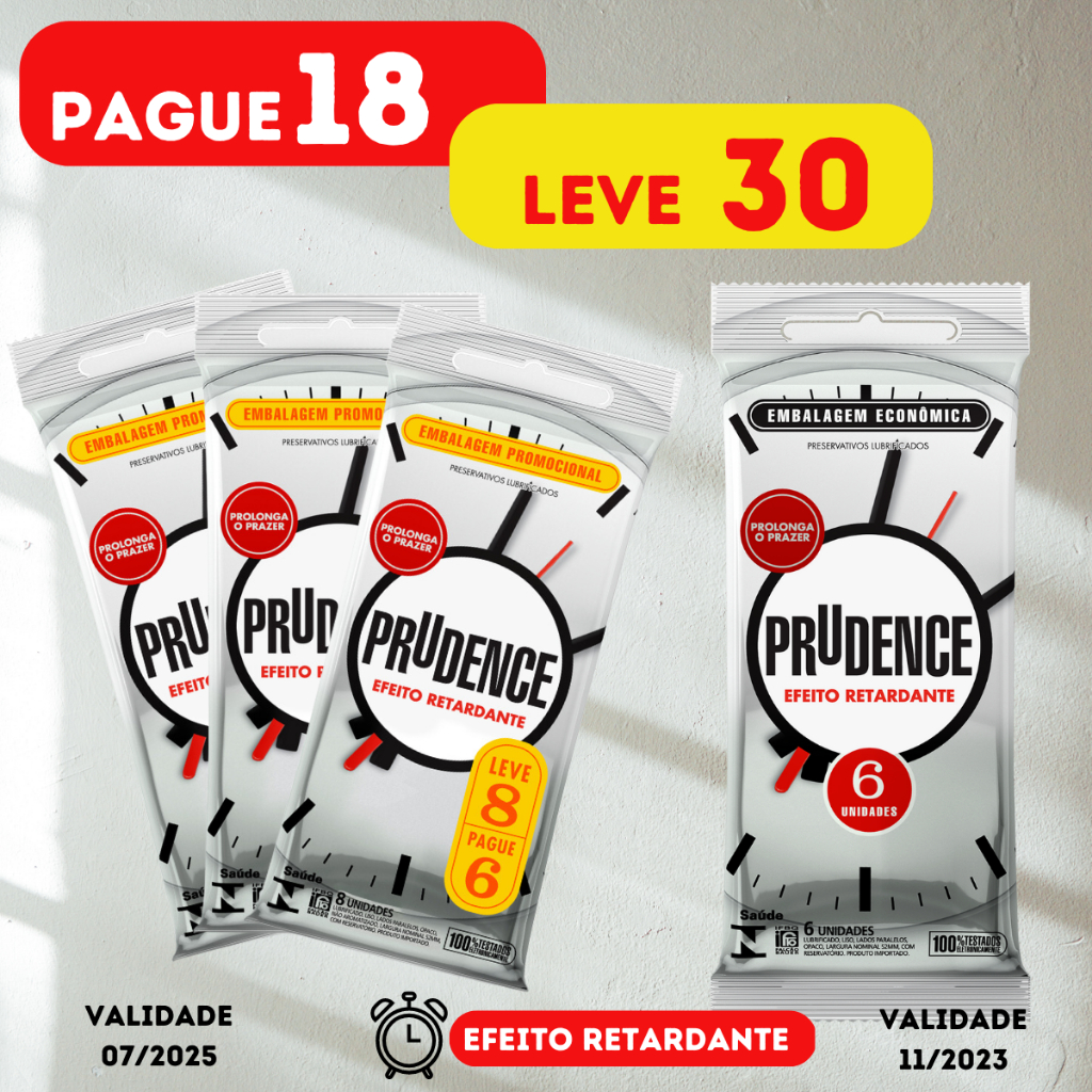 Kit Pague 18 Leve 30 Preservativo Camisinha Prudence Efeito Retardante