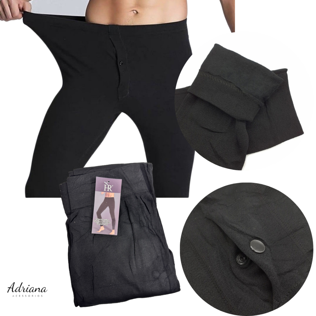 Calça Térmica Masculina Segunda Pele Adulto sem Costura com Botão na Frente Outono Inverno