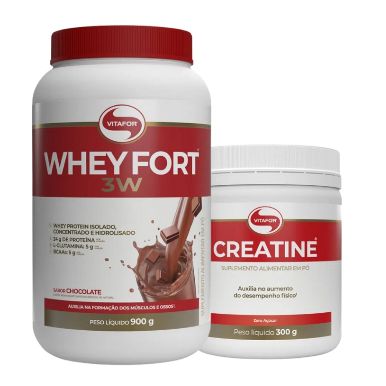 Kit Whey Fort 3w 900g Creatina 300g Vitafor Shopee Brasil