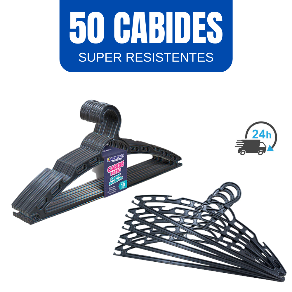 Cabide Roupa Adulto Plástico Preto Kit 50 Cabides de Roupas Reforçado ...