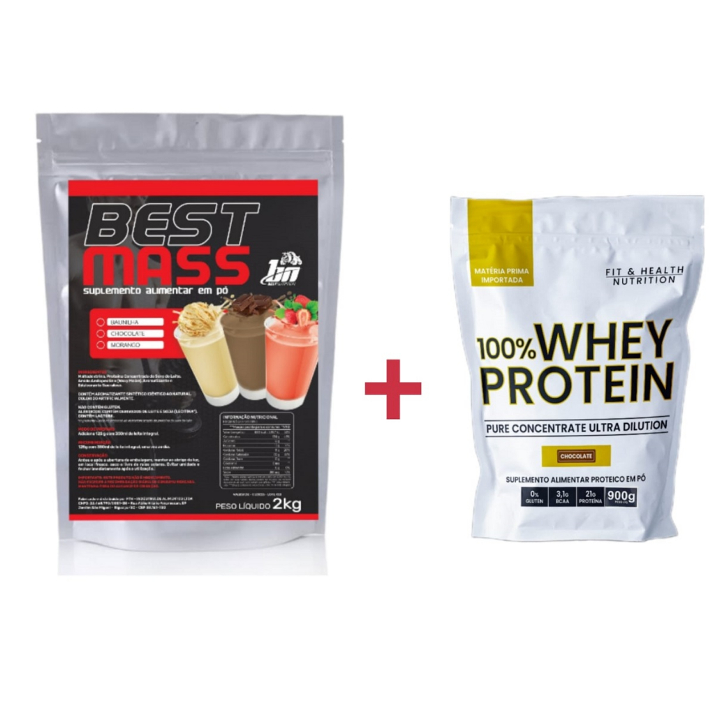Whey Protein 100% Fit Health 900g + Best Mass 2Kg Best Nutrition