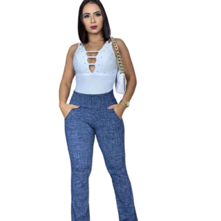 Calça fler modelo feminino tecido jacar.