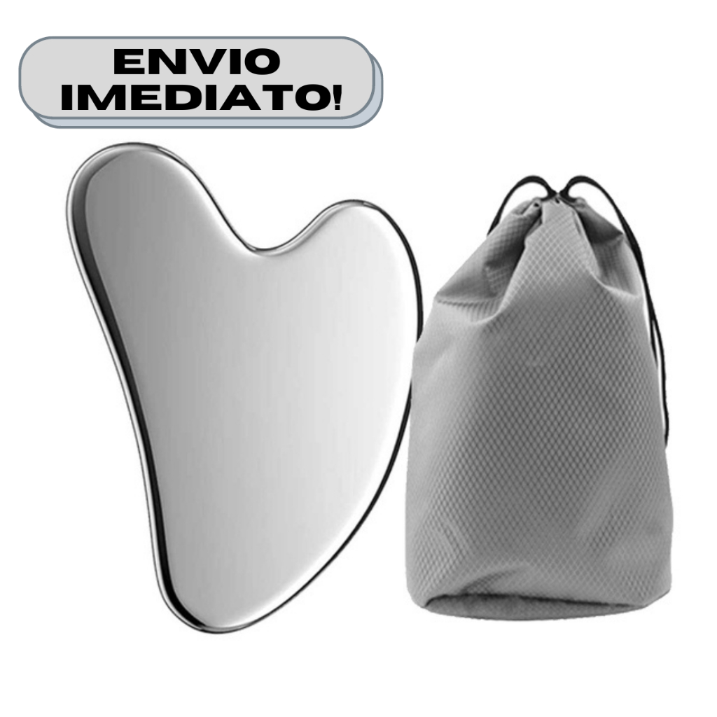 Placa Gua Sha Massagem Facial Pedra Anti Ruga Em Aço Inox - Skin Care