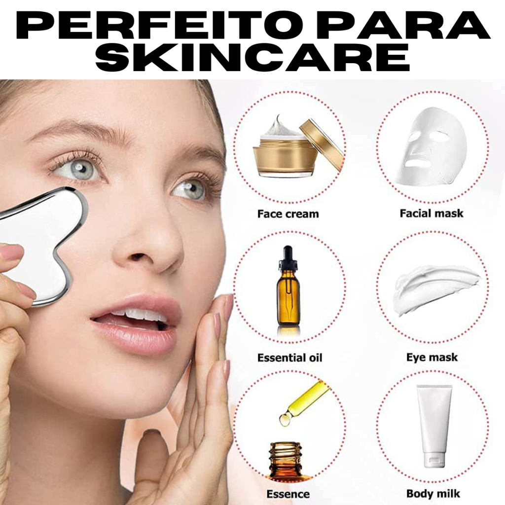 Placa Gua Sha Massagem Facial Pedra Anti Ruga Em Aço Inox - Skin Care ...