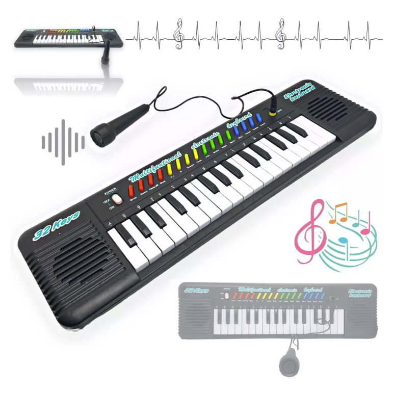Kit Musical Infantil Mini Bateria+piano Teclado 32 Teclas Nf