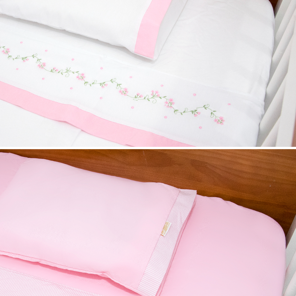 Combo 02 Lençóis Berço 03 Peças Com Vira Berço Americano Vários Modelos Baby Menino Menina