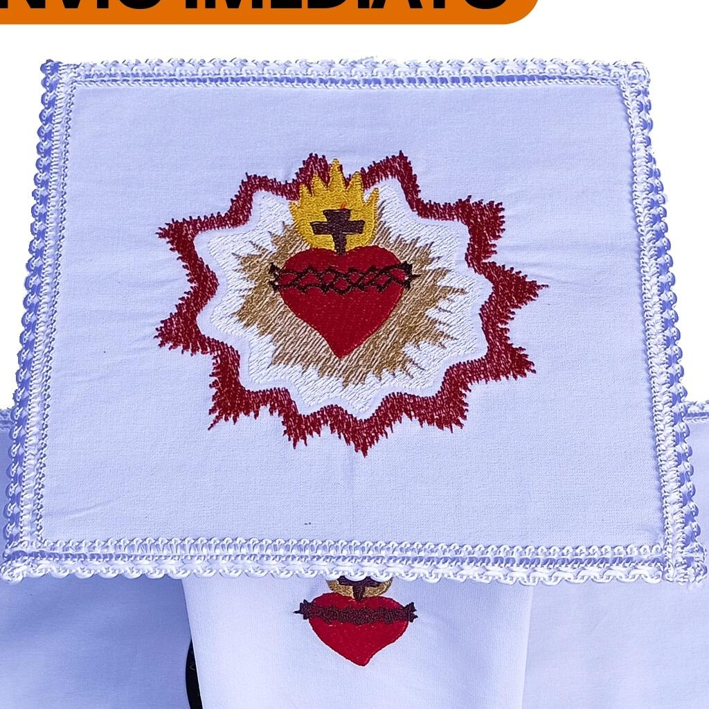 Conjunto de Alfaias Jogo de Altar Litúrgico Sagrado Coração de Jesus Bordado