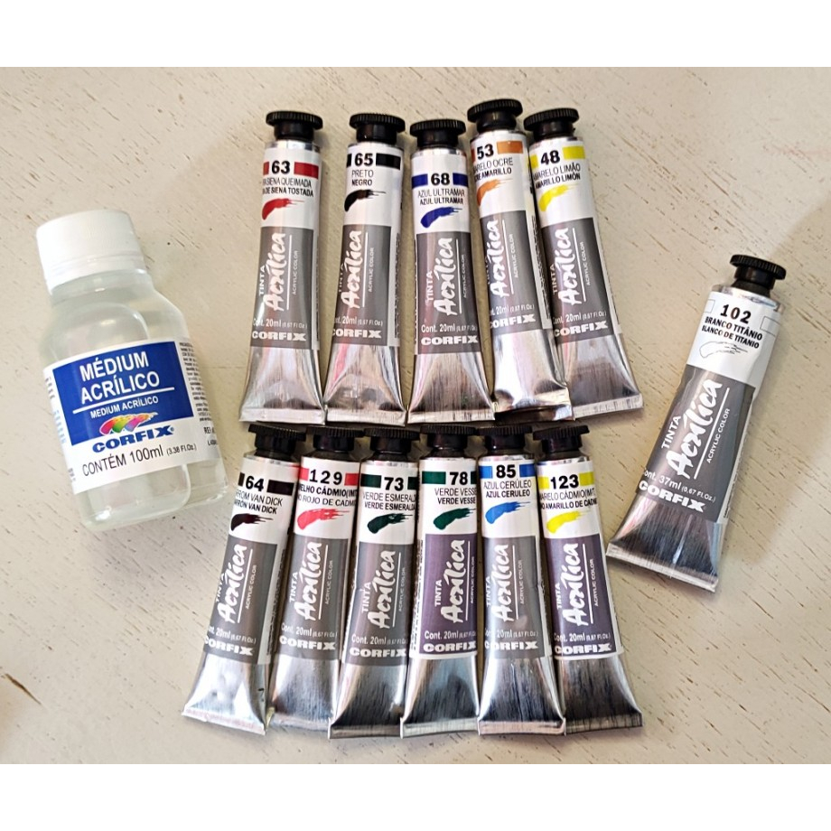 Kit Pintura Acrílica Sb10 4 Telas 30x40 + Kit Pinceis + 8 Tintas