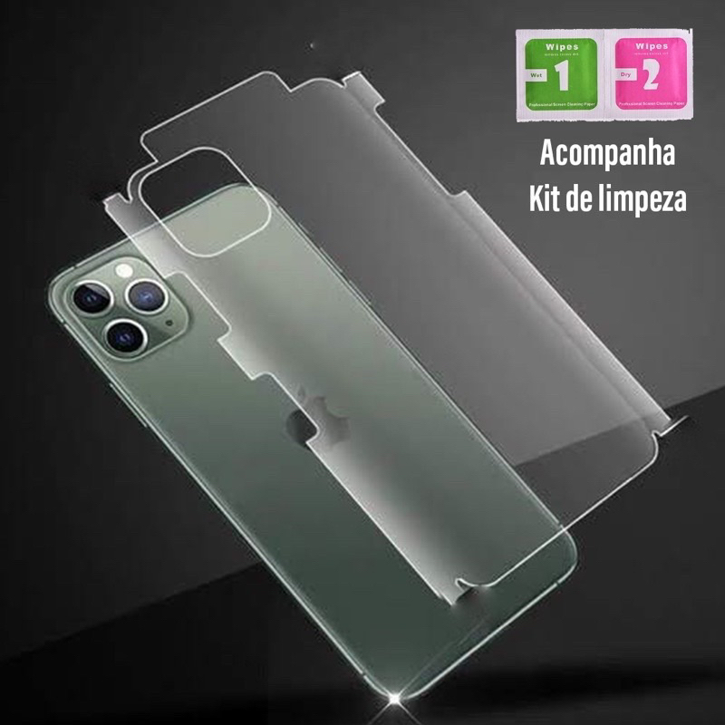 Película de Gel Traseira p/ iPhone 11 12 13 14 Pro Max X XR 7 8 Plus Com ou Sem Lateral