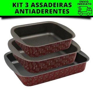 Assadeiras Antiaderentes Kit 3 peças - Vermelha Presente Dia Das Mães