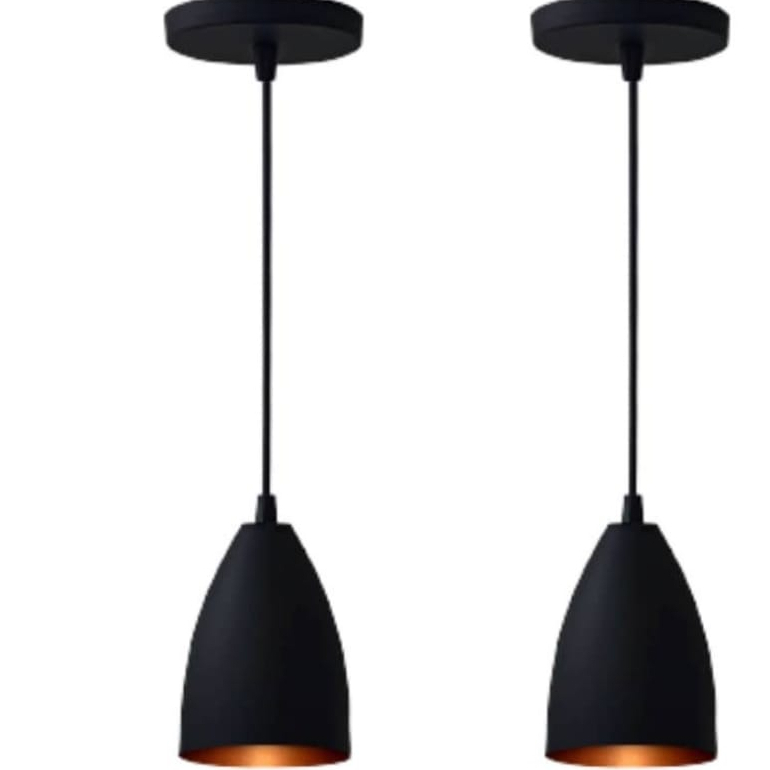 Kit 2 Pendentes Vegas Preto/Cobre Lustre Luminária
