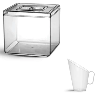 Kit 5 Potes Acrílico Quadrado Médio para Cereais Alimentos Porta Mantimentos Produtos a Granel
