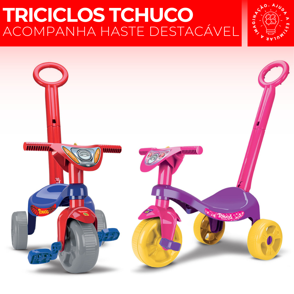 Triciclo Infantil Kemotoka Baby Dog C/ Haste Removível Proteção Lateral  Pedal Apoio p/ os Pés Chave que gira Motoca Menino Menina Suporta até 25kg  - Kendy - Velotrol e Triciclo a Pedal 