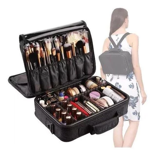 Maleta de Maquiagem Mochila Profissional Organizador Make Divisórias Preta
