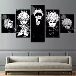 Quadros Decorativo Mosaico anime jujutsu kaisen gojo preto e branco 5 peças