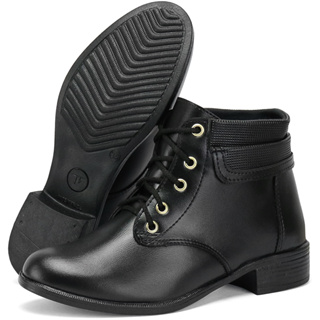 Bota Feminina Coturno Cano Curto Com Cadarços E Salto Baixo