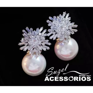 Brinco Noiva Strass Zirconia Prata Festa Debutante Noiva