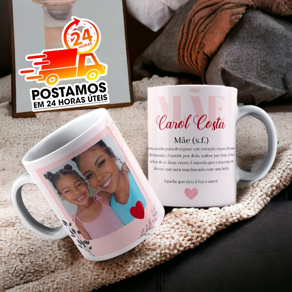 Caneca Significado de Mãe Personalizada com Foto e Nome Presente dia das mães