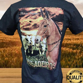 Camiseta Muladeiro Malha Fio 30.1 Penteado 100% Algodão Cor Cinza Escuro Excelente Qualidade Para Cavalgadas Rodeios Vaquejadas Country