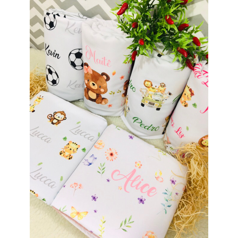 Manta de bebê Personalizada em cobertinha e babador bandana