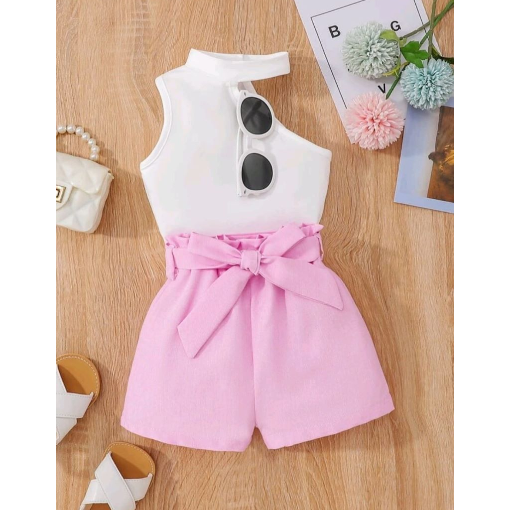 Roupas de bebê roupas de bebê bebê menina roupas de verão roupa flores sem  mangas top elástico sólido (rosa, 4-5 anos)