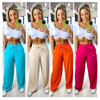 Calça Pantalona Feminina Com Bolso Cintura Alta Moda Lindo Super Envio! 0000555