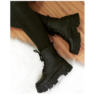 Bota Coturno Feminino Blogueira Militar Tratorado Plataforma Confortavel