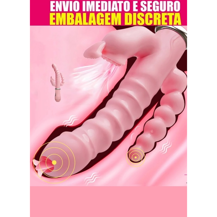 Vibrador 3 em 1 Feminino Coelhinho multinações 12 velocidades clitóris, anal e vaginal (ponto G)