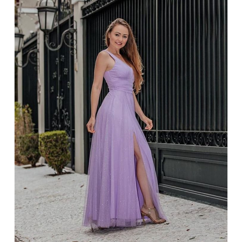 Vestido de madrinha sales lilas com renda